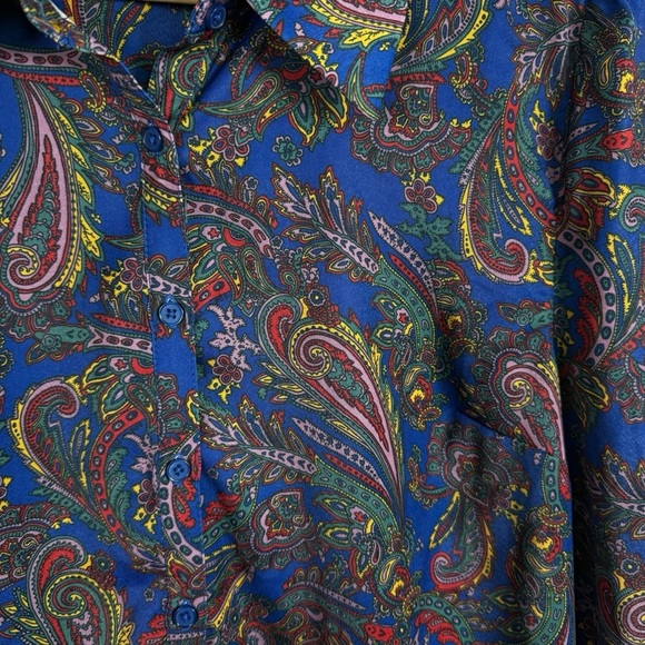 Modcloth Women’s Multicolor Paisley Button Down Blouse Size L - Picture 2 of 9